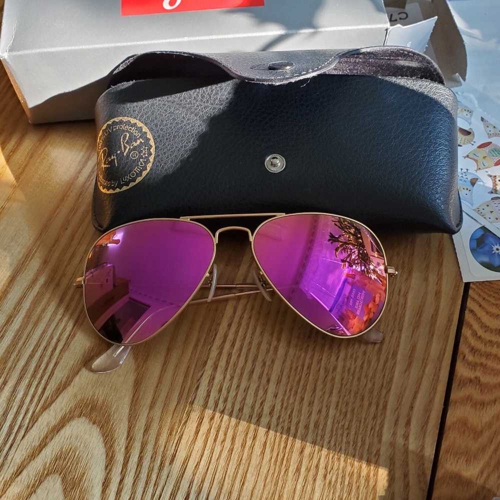 SOLD RayBan Pink Flash Lense Unisex Aviators Size 58